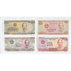 VIETNAM 1988 HO CHI MIN SERIE DE 4 BILLETES SIN CIRCULAR, UNC